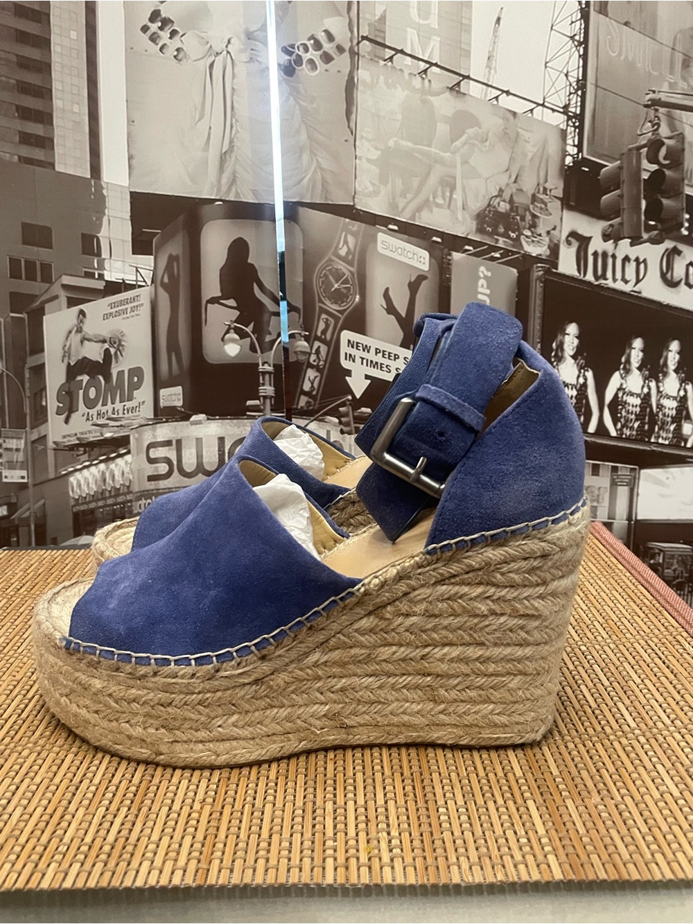 Marc Fisher LTD Adalyn Espadrille Wedge Shoes Medium Blue Suede, Size 8
